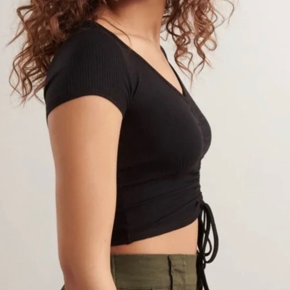 Garage black ribbed The V Ruched Tee - Picture 2 of 8